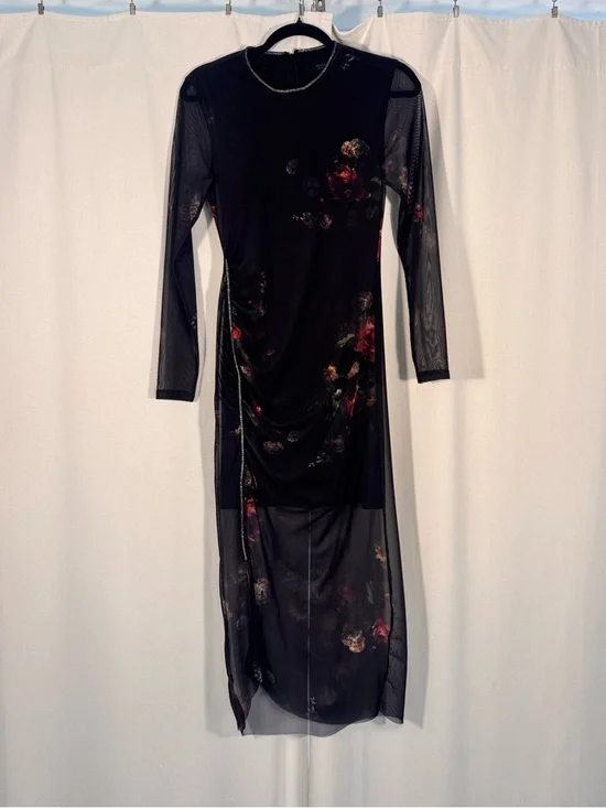 All Saints Nora Ruched Sparkle Midi Dress - Picture 3 of 9